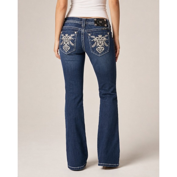 Miss Me Denim - Miss Me Jeans Womens 28 Bootcut Low Rise Bling Rhinestone Embroidered Denim